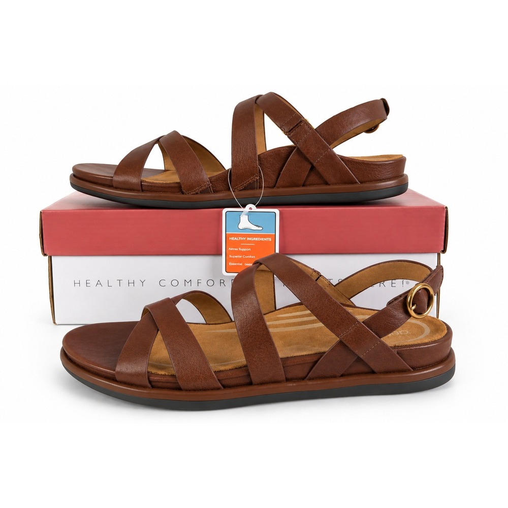 Aetrex Piper Coffee Leather Strappy Orthotic Sandals Womens 9-9.5 EU 40